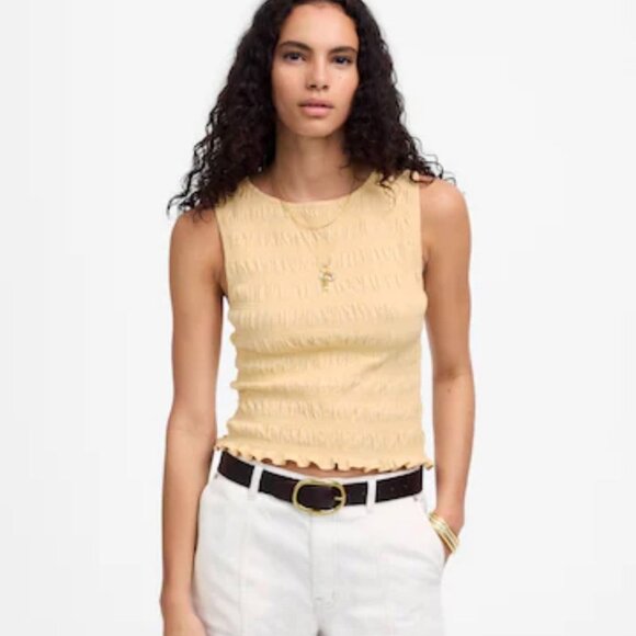 Madewell Tops - NWT Madewell Light Yellow Smocked Cotton Linen Blend Boatneck Tank - Size: Small